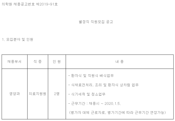  [채용][한국원자력의학원] 별정직 직원모집 공고(영양과)