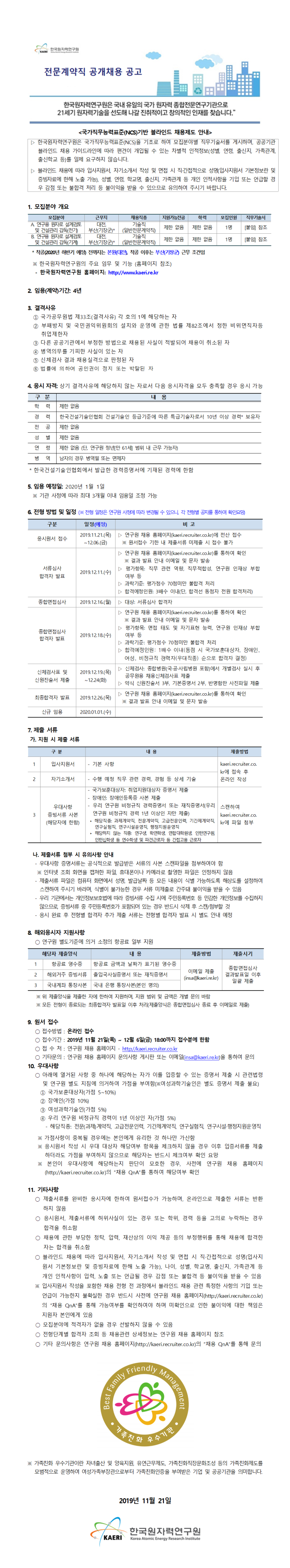  [채용][한국원자력연구원] 일반전문계약직 공개채용 공고