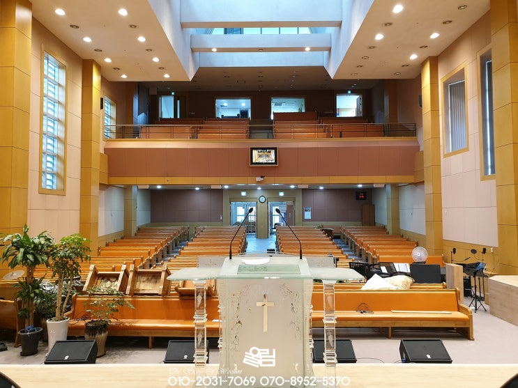  교회음향영상 리모델링 시공 - 자모실, 청년부실, 카페공간, 방송실HD보강 설비의 사례 [PRO-WOOLLIM]