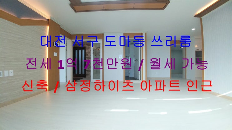  대전 서구 도마동 삼정하이츠 아파트 인근에 있는 신축 주인세대 쓰리룸 !! 전세 월세 모두 가능한 매물입니다 (베란다3, 화장실2) ^^