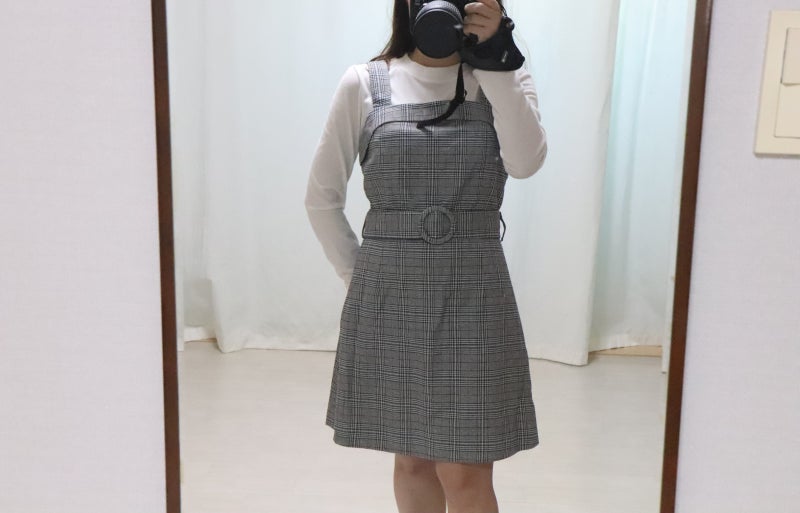 [스파오] 체크 벨티드 뷔스티에 원피스_SPOW849G23 / Gray / S(085) 리뷰 (맘에들오)