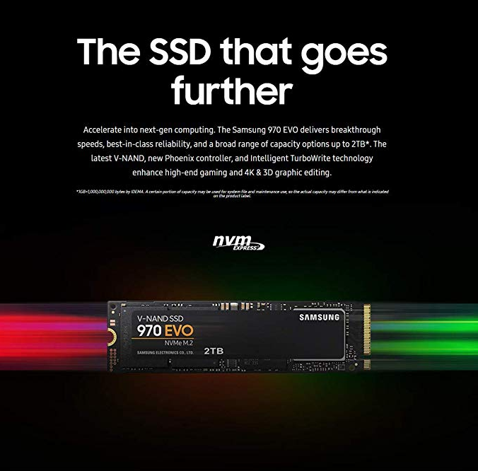[아마존직구] V-NAND 기술이 적용된 Samsung 970 EVO SSD 1TB-M.2 NVMe 인터페이스 내장 솔리드 스테이트 드라이브 (MZ-V7E1T0BW)