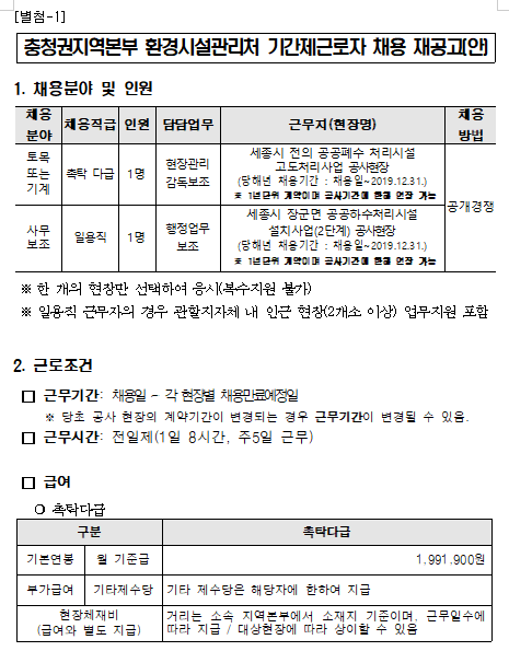  [채용][한국환경공단] 충청권지역본부 환경시설관리처 기간제근로자 채용 재공고