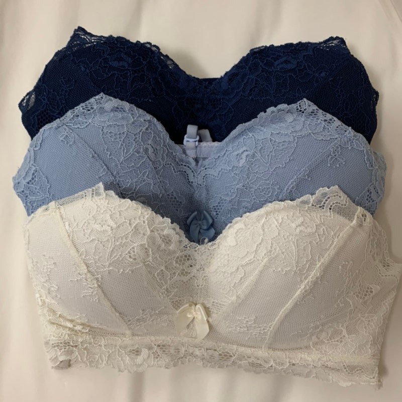 여자 새가슴 진단과 새가슴 사이즈 측정법과 큐모모 솜사탕 반컵브라 75C 화이트, 딥블루, 소....