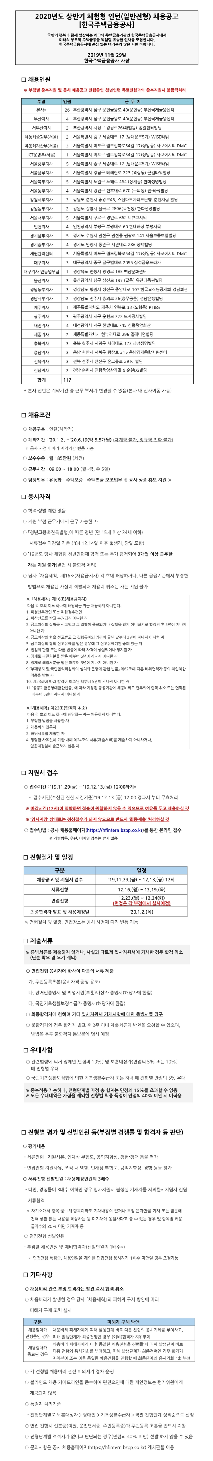 [채용][한국주택금융공사] 2020년 상반기 체험형 인턴(일반전형)