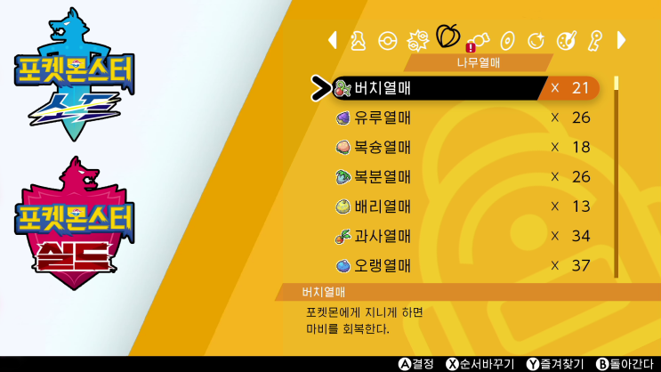  포켓몬스터 소드 실드 나무열매의 종류와 획득 장소