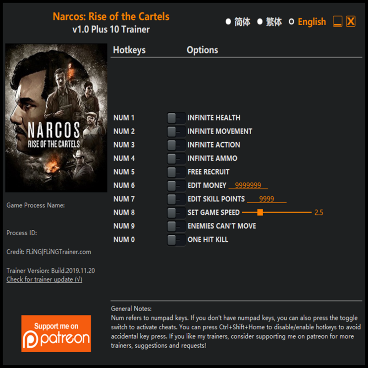  191121 나르코스 라이즈 오브 더 카르텔 트레이너 (Narcos Rise of the Cartels Trainer v1.0 +10)3DM