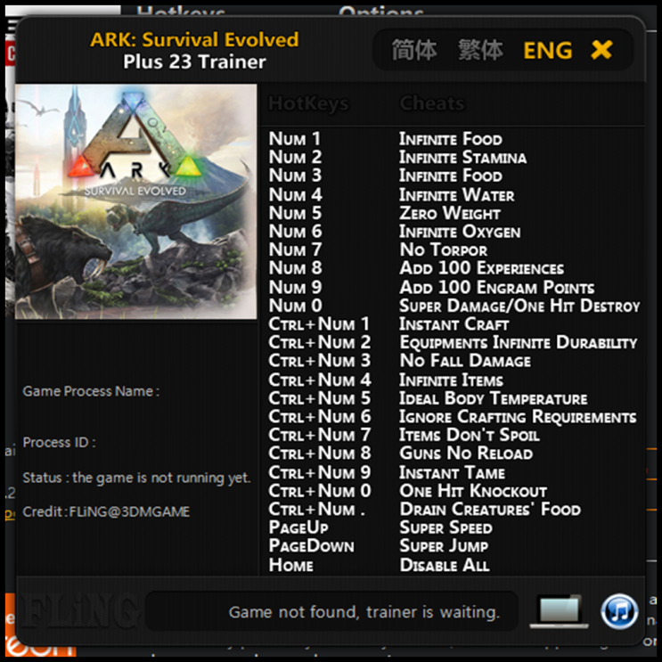  191124 아크 서바이벌 이볼브드 트레이너 (ARK Survival Evolved Trainer +23)3DM