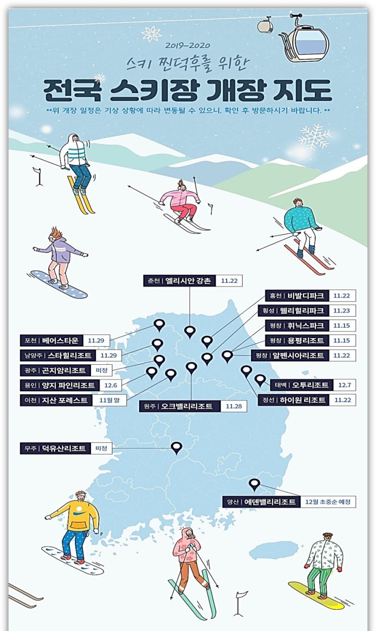 전국 스키장 개장일(겨울스키시즌)