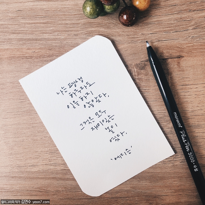  [캘리그라피 TIP 7] 모나미 펜으로 에디슨 명언 쓰기 _ 캘리그라피작가, 강사 김연수