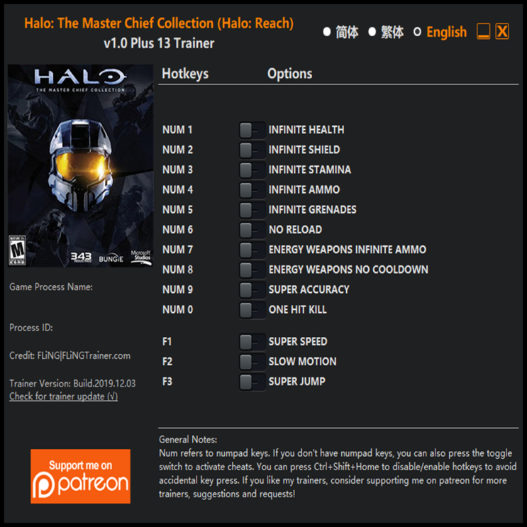  191204 헤일로 더 마스터 치프 컬렉션 트레이너 (Halo The Master Chief Collection Trainer v1.0 +13)3DM