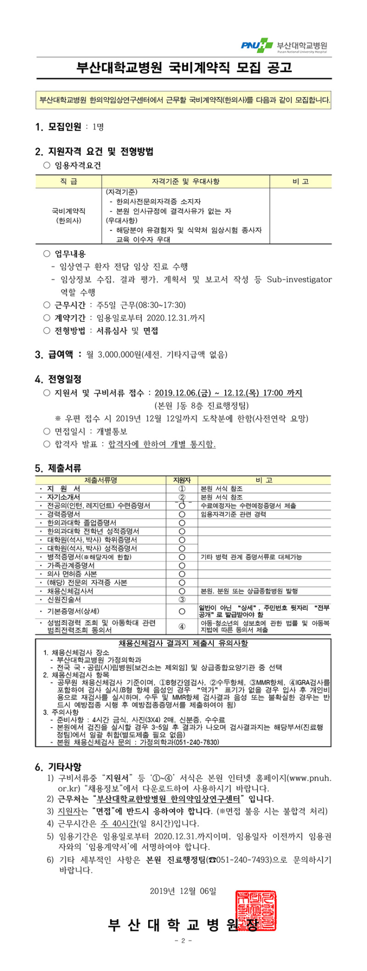  [채용][부산대학교병원] 국비계약직 모집 공고