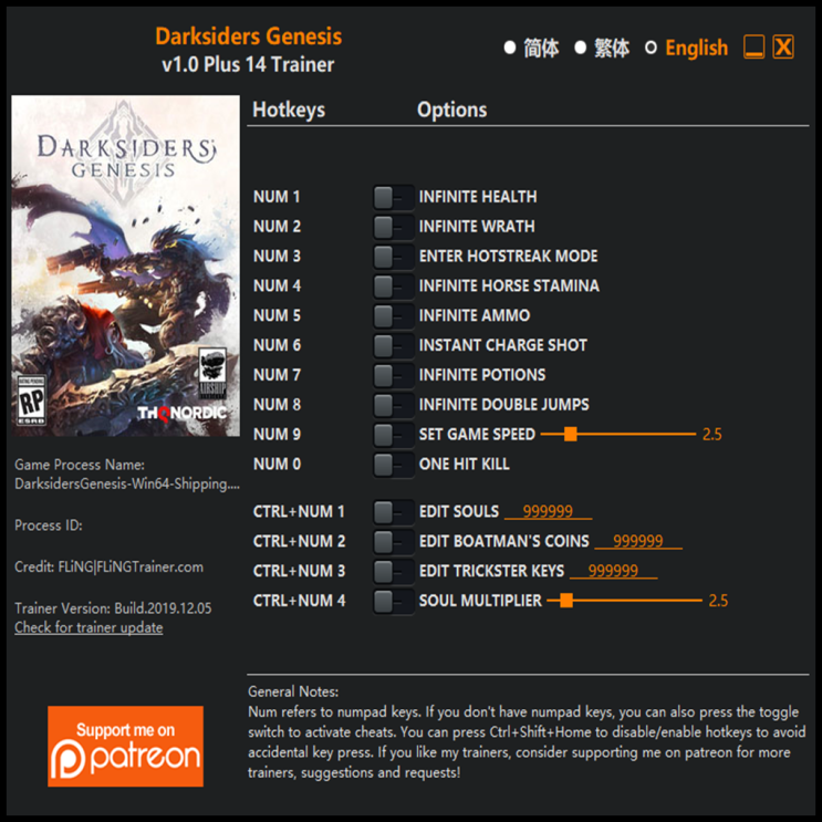  191206 다크사이더스 제네시스 트레이너 (Darksiders Genesis Trainer v1.0 +14)