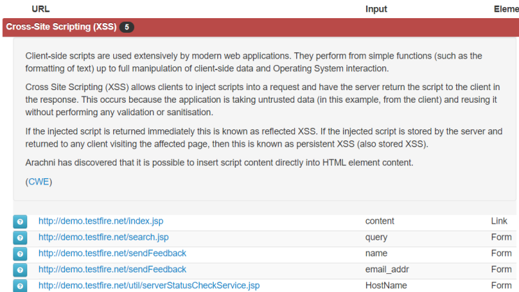  [Arachni Web Scanner] XSS(Cross Site Scripting) 취약점 스캔