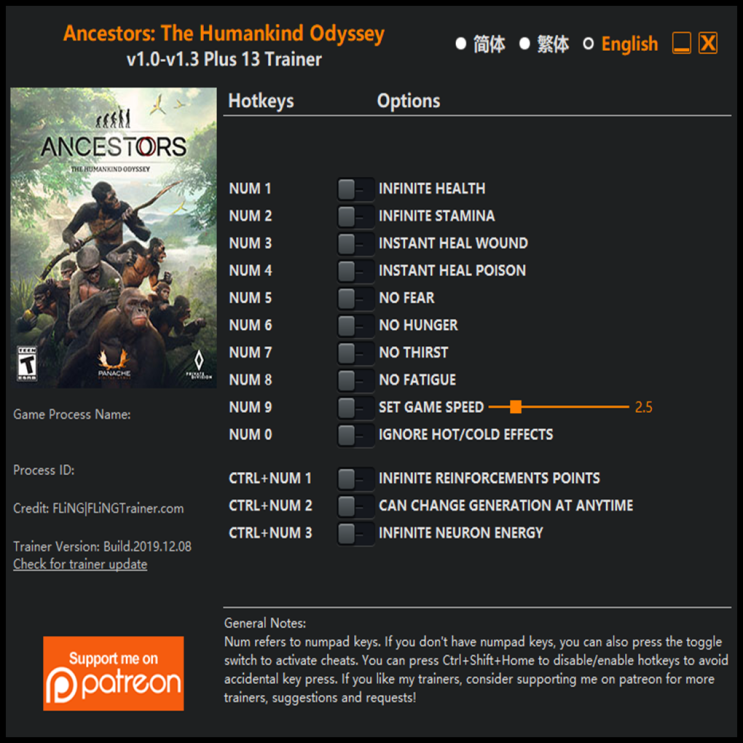  191209 앤세스터 인류의 여정 트레이너 (Ancestors The Humankind Odyssey Trainer v1.0-v1.3 +13) 3DM