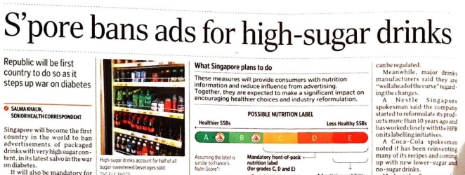 [싱가포르] 설탕 많이 들어간 음료수, 이제 광고도 못한다