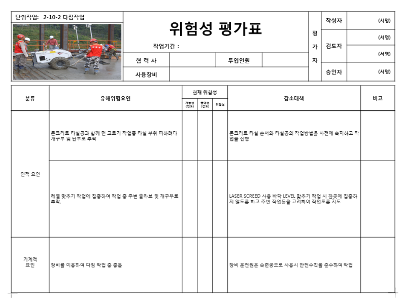 [위험성평가] (2-10-0) 미장(바닥) 작업 : 네이버 블로그