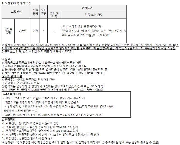  [채용][분당서울대병원] 신입(사무직) 장애인·상이군경 제한경쟁 채용 공고
