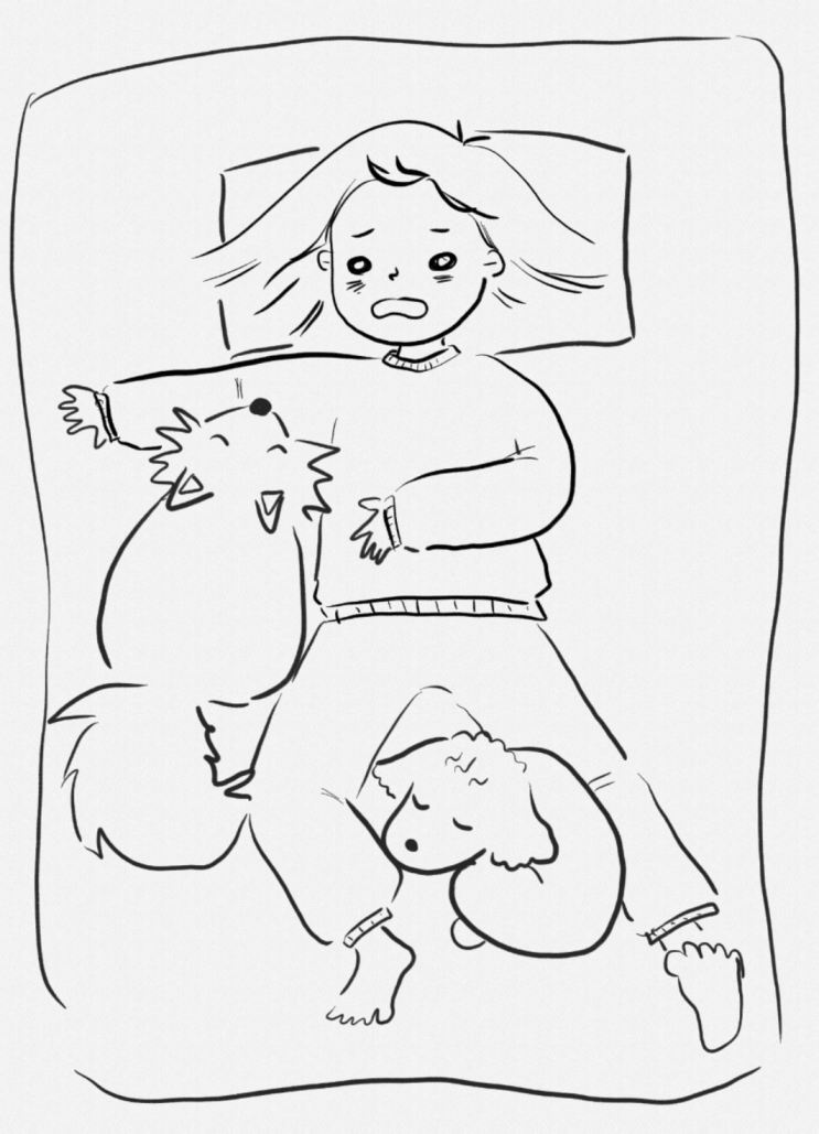  오늘의 낙서 :) 강아지 두 마리랑 자는 법