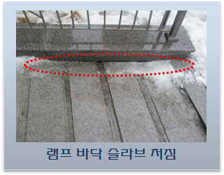 아파트 동출입구 바닥 처짐 하자 사례 아파트 동출입구 바닥 처짐 하자 사례