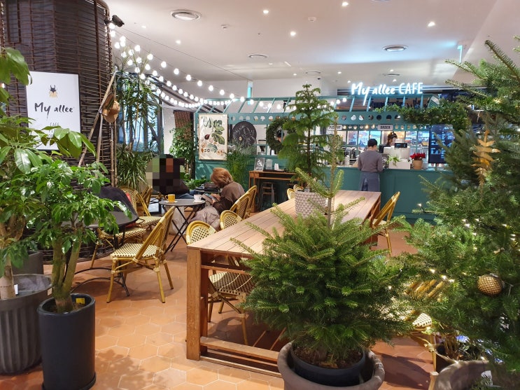 [판교카페 마이알레 현대백화점판교점] 백화점 속의 힐링쉼터 같은 초록초록 커피집.
