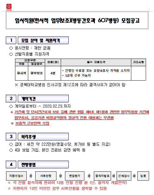  [채용][경북대학교병원] 임시직원(한시적 업무보조)(병동간호과 607병동) 모집공고