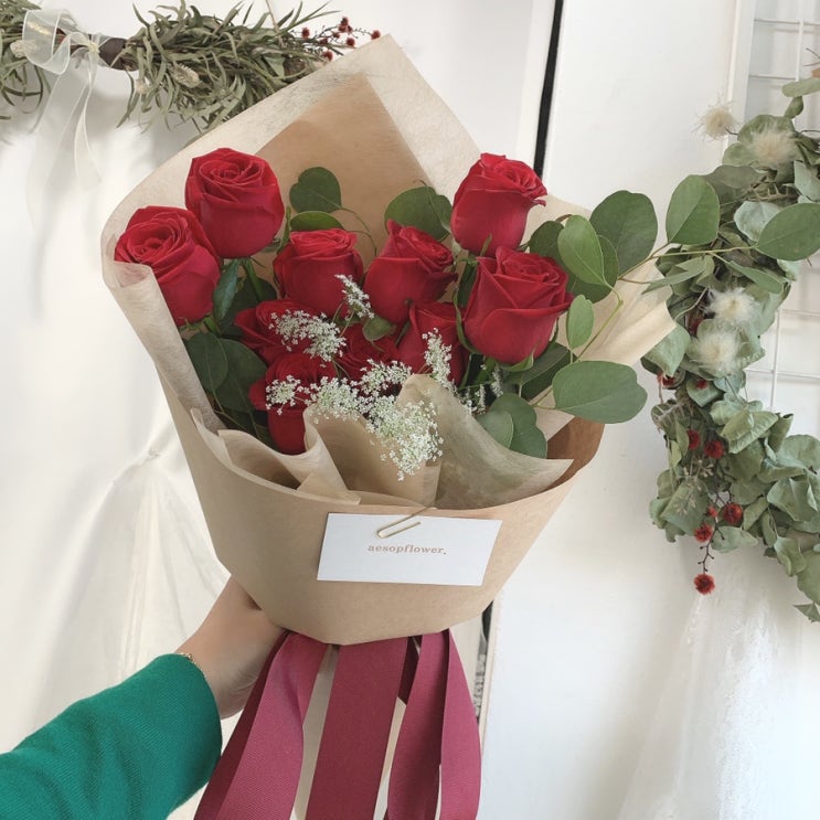  안중꽃집 이솝플라워 레드장미 10송이 꽃다발