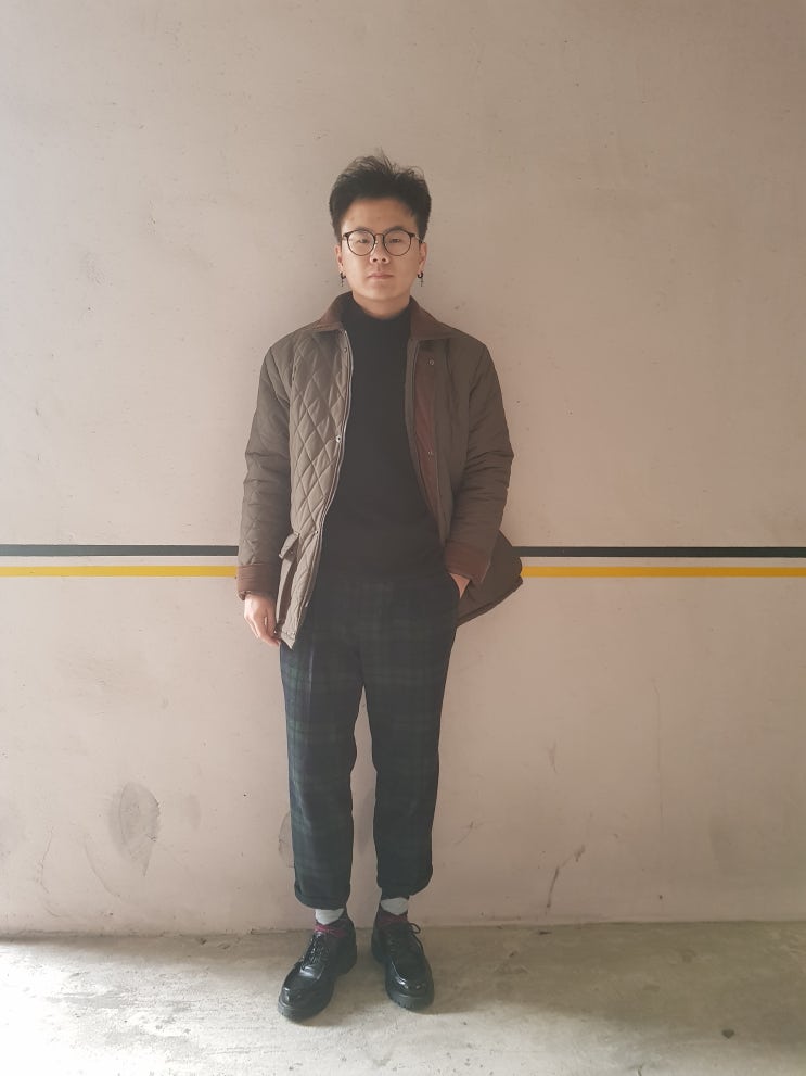  조커윤 데일리룩152 겨울남자 퀄팅자켓코듀로이 반폴라티 클래식코디