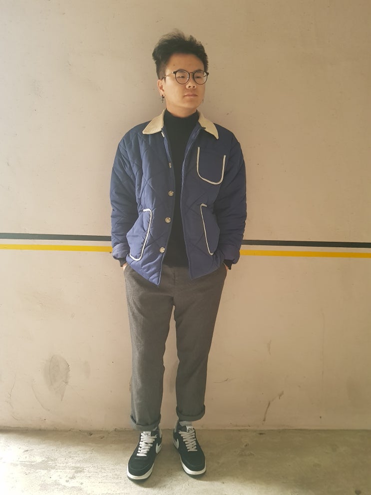  조커윤 데일리룩150 겨울남자 퀄팅자켓 반폴라티 나이키에어포스