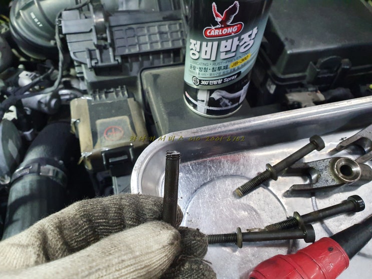  싼타페 인젝터볼트 부러짐, 복원하고 클리닝 및 테스트