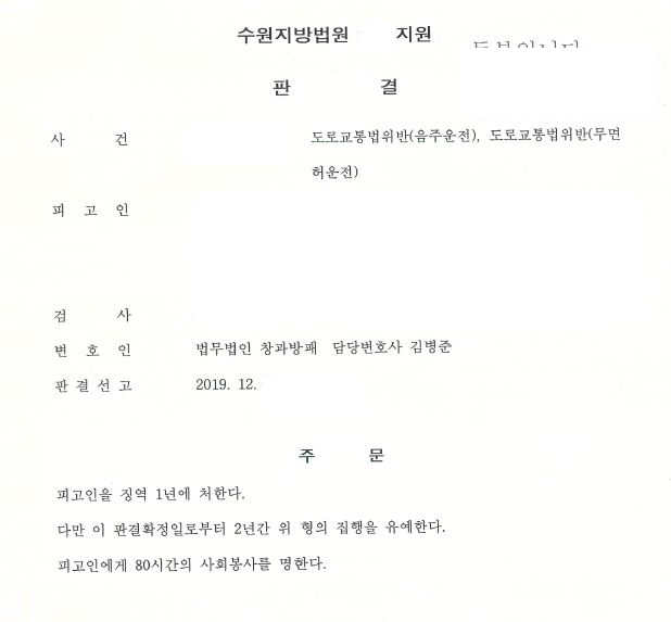  음주무면허운전 각 3회 집행유예 선고 사례