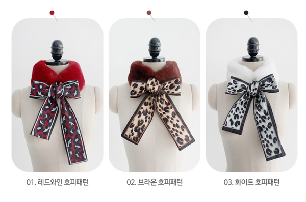  연말 모임룩 겨울 숏 패턴 리본 밍크 목도리