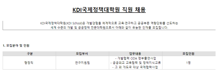  [채용][KDI국제정책대학원] 직원 모집 (연구지원팀)
