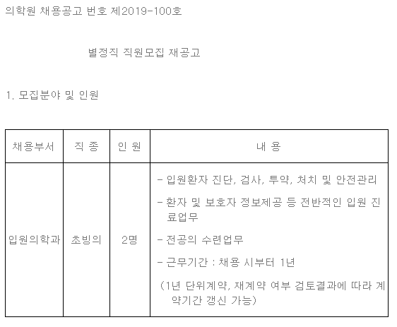  [채용][한국원자력의학원] 별정직 직원모집 재공고(입원의학과)