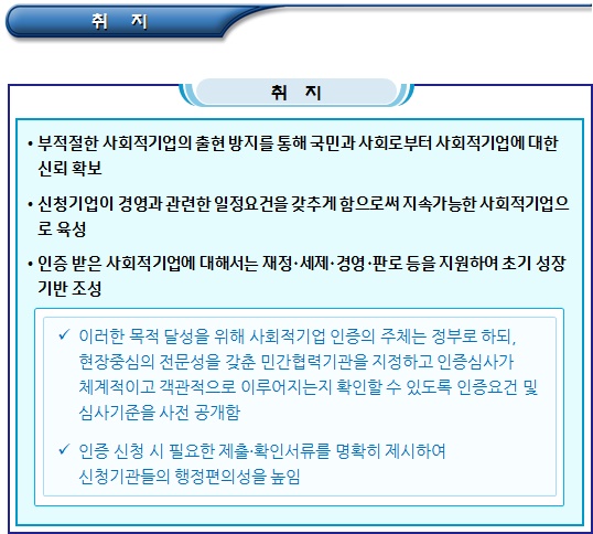사회적기업 인증제도의 목적 및 취지 사회적기업 인증제도의 목적 및 취지
