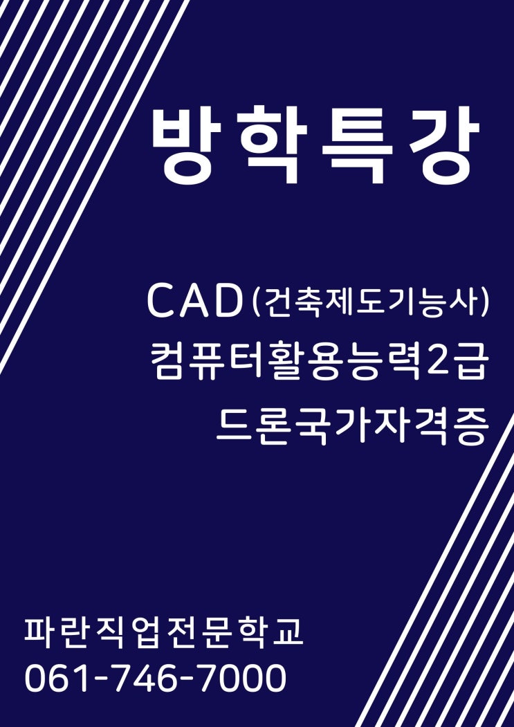파란직업전문학교 겨울방학특강) 건축제도기능사 실기대비반 : 2020년 제1회 3월시험 대비 파란직업전문학교 겨울방학특강) 건축제도기능사 실기대비반 : 2020년 제1회 3월시험 대비