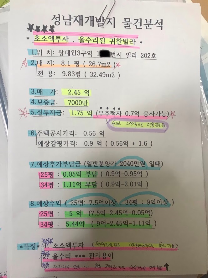  성남 상대원3구역 재개발 투자금1.75억빌라매매