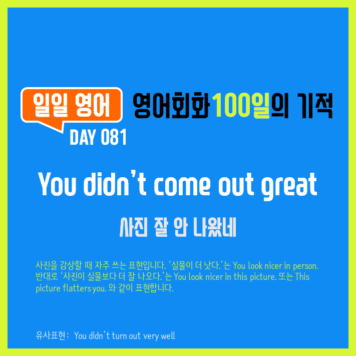  [일일영어] 영어회화 100일의 기적 Day 081. You didn't come out great - 사진 잘 안 나왔네