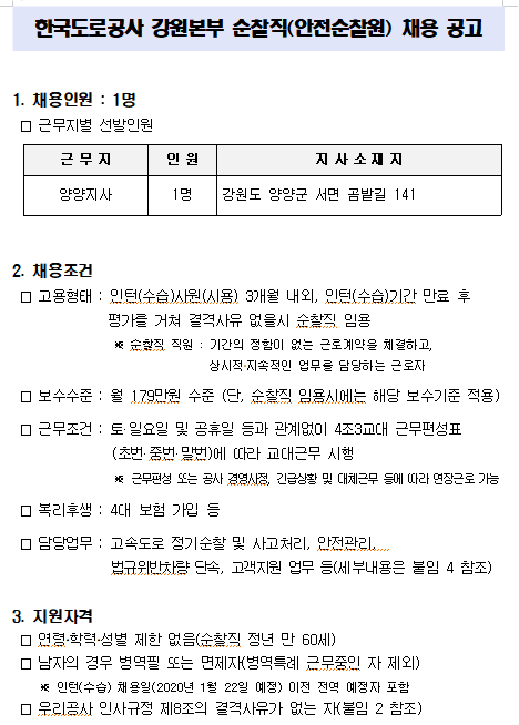  [채용][한국도로공사] 2019년 순찰직(안전순찰원) 채용공고