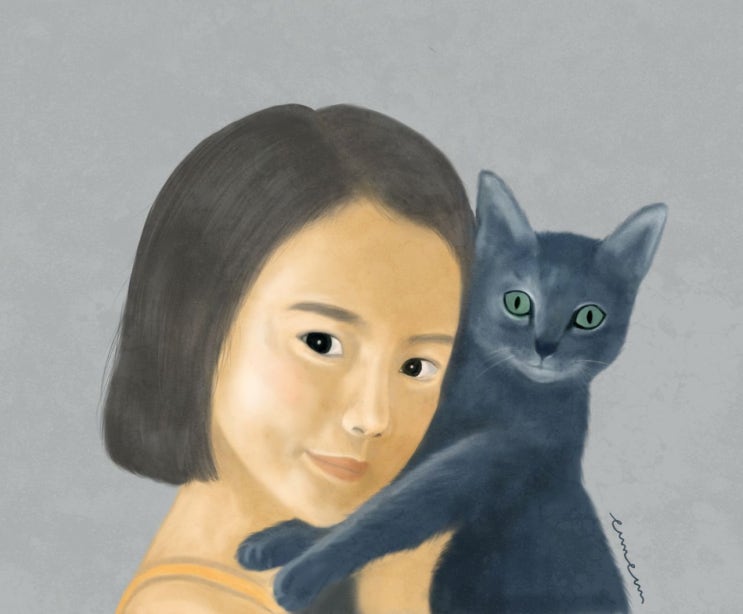 디지털페인팅 고양이와 사람 일러스그림 그려보기