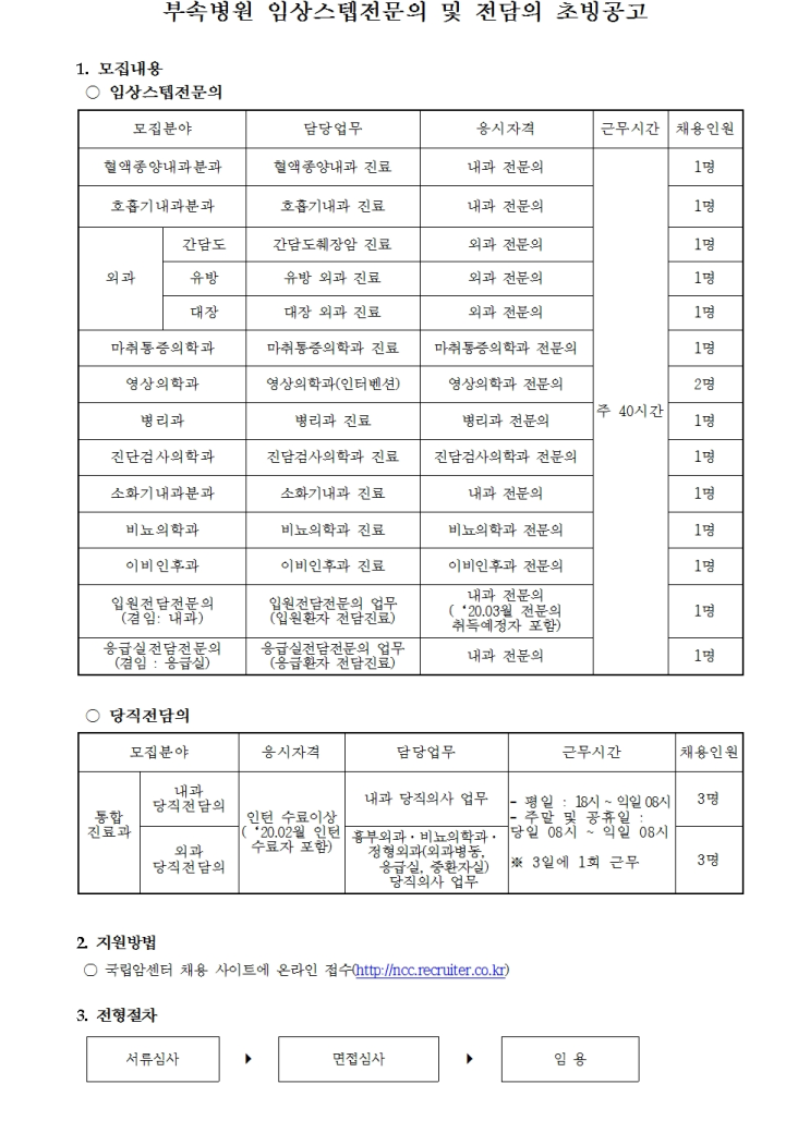  [채용][국립암센터] 부속병원 임상스텝전문의 및 전담의사 초빙공고