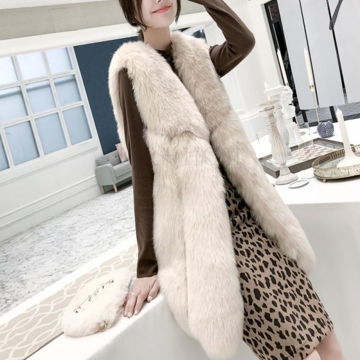   kirahosi YZ 여성 밍크 조끼 롱 퍼베스트 무스탕 털 47 BHc85zr 