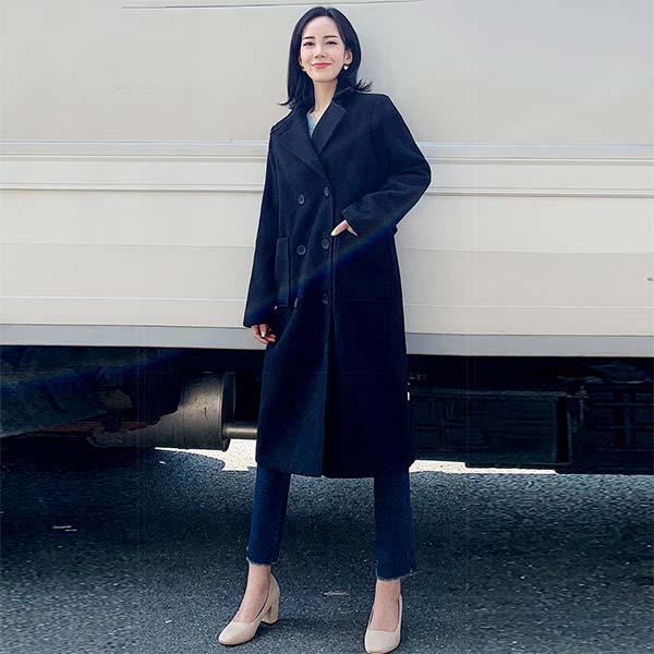   오키진 여성용 허그 모직 더블코트 