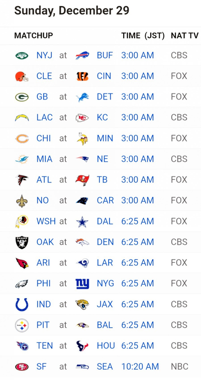  NFL, 미식축구 정규 시즌 마지막 주, 오늘 어떤 경기를 볼까?