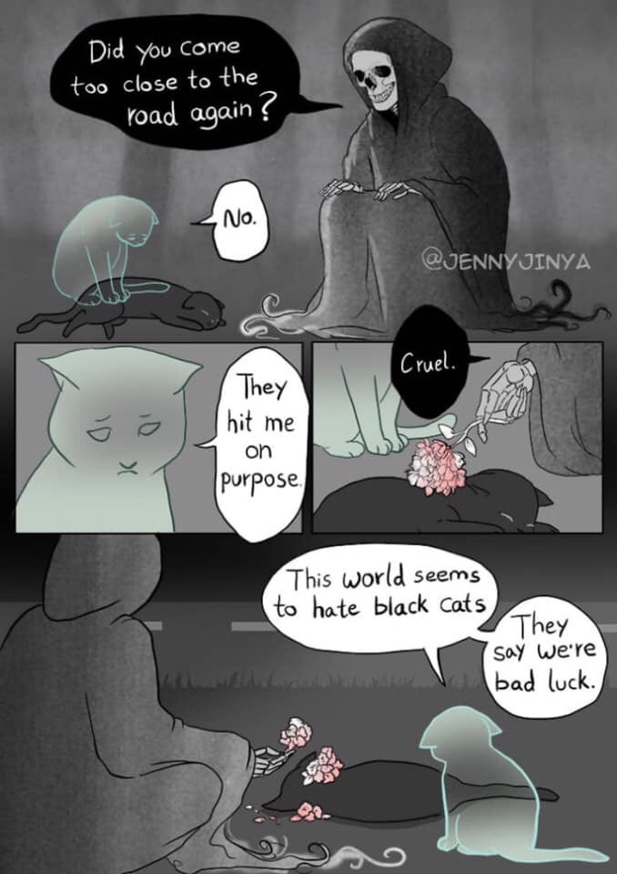 일러스트 작가 제니씨가 검은 고양이 미신 문화를 바꾸기 위해 그린 단편 만화. 널리널리 퍼뜨려주세욥ㅠ/