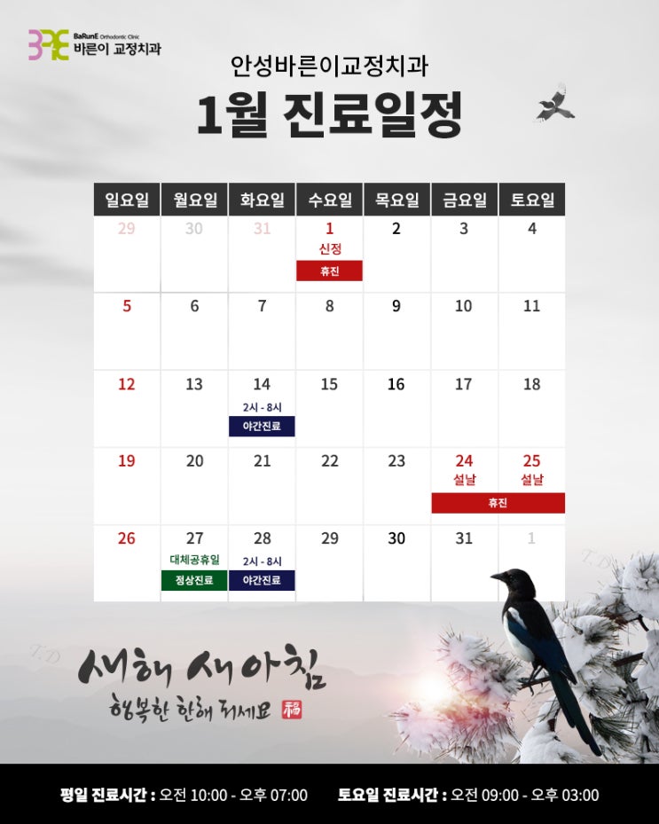  안성바른이 1월 진료일정 안내
