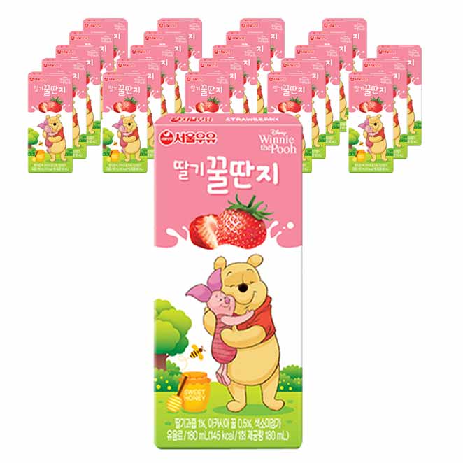  <핫딜><핫딜>가성비가 좋은 서울우유 딸기꿀딴지, 180ml, 24개 들여가세요~~