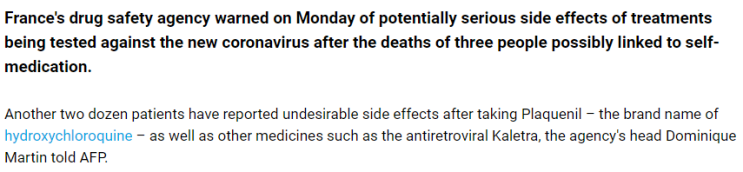 [클로로퀸, 부작용 속출?] 프랑스 의약청, 클로로퀸 사용 경고!