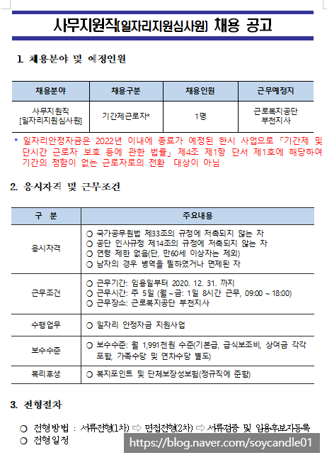  [채용][근로복지공단] [부천지사]일자리지원심사원 채용 공고