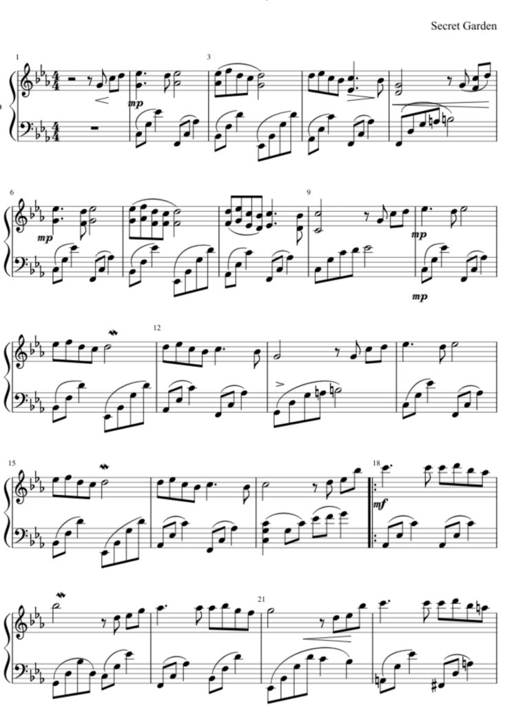 Song From A Secret Garden 뉴에이지 피아노 악보 Song From A Secret Garden 뉴에이지 피아노 악보